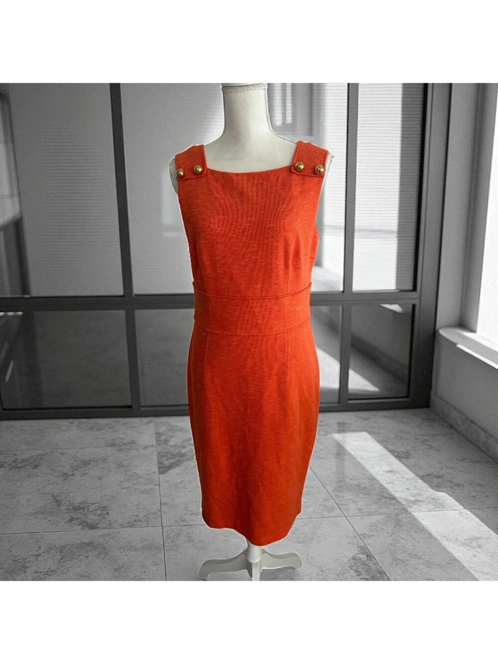 DAVID MEISTER Orange Gold Button Detail Pencil Dress Size 10